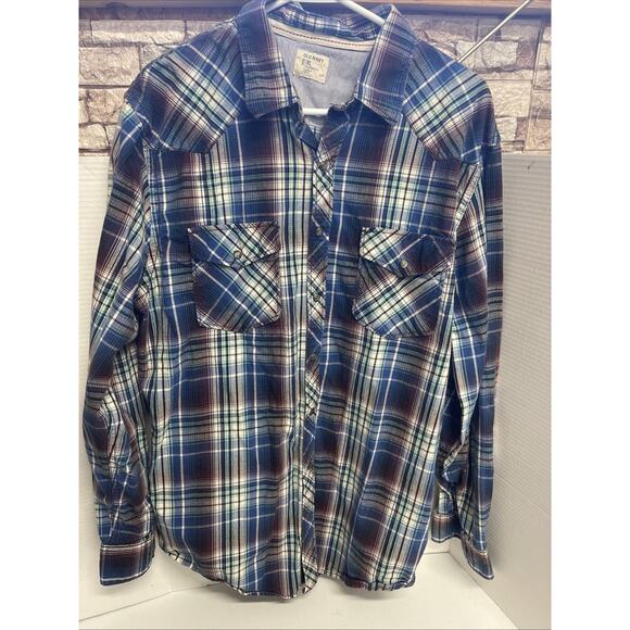 Men’s Old Navy XL Long Sleeve Flannel Shirt With Gray Pearl Snap Buttons - Picture 1 of 6